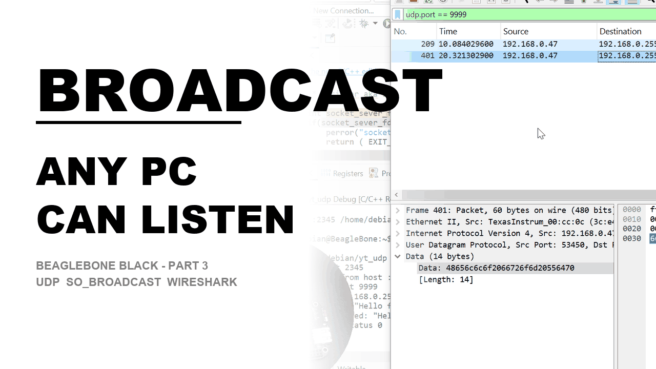 Broadcasting UDP across the LAN — SO_BROADCAST and a Wireshark capture on a separate PC